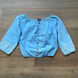 EUC Limited Too Cropped Denim Shirt with Embroidery Sleeve Detail Size 10 / 12